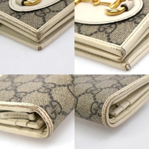 GUCCI GG Pattern Horsebit Bifold Wallet Supreme Leather Beige White GHW 02EG213 - Picture 7 of 14